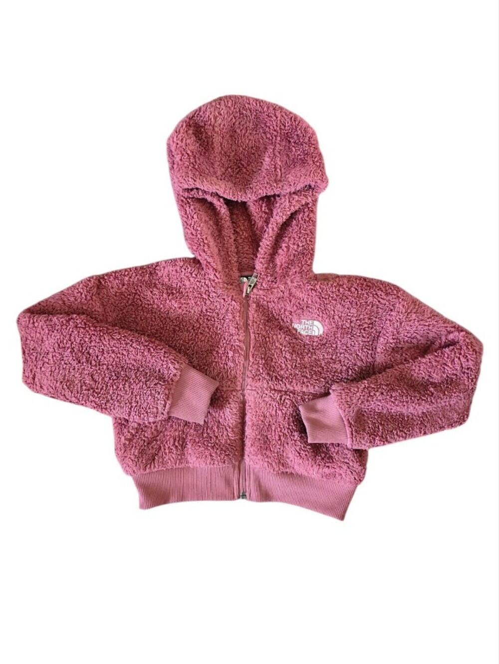 The North Face Girl's Pink Mauve Sherpa Zip Hoodie Sweatshirt Size S 7/8